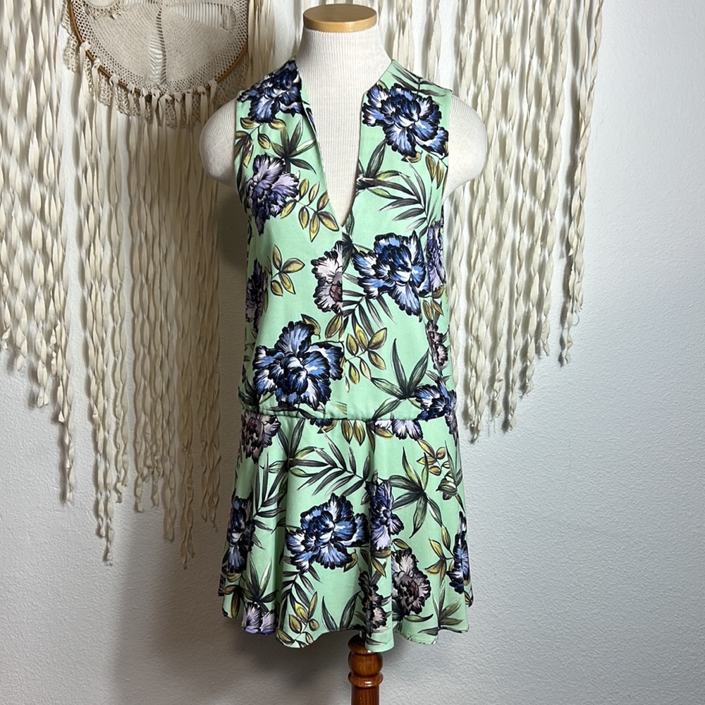 Alice + Olivia Green Floral Mini Dress size 2 - Picture 3 of 8